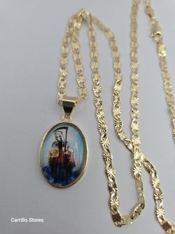 LA SANTA MUERTE/ THE GRIM REAPER fashion Necklace Gold-plated 