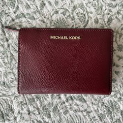 Michael Kors Burgundy Leather Bifold Wallet With Pink Accents