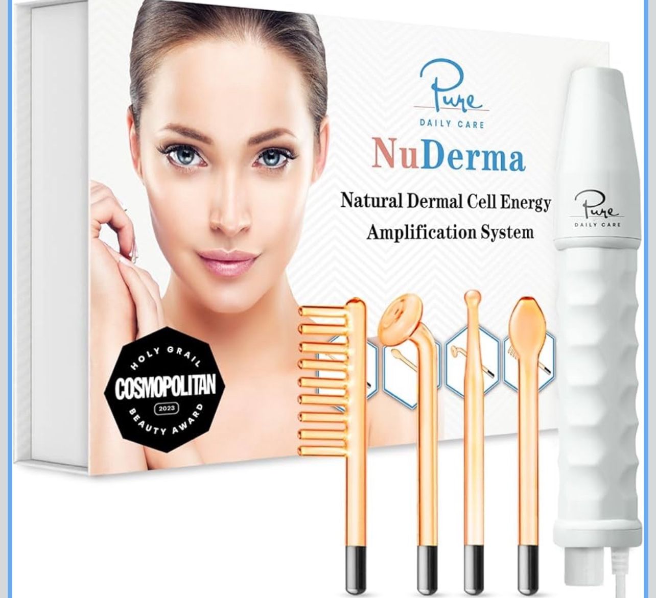 Pure Daily Care NuDerma Handheld Skin Therapy Wand Machine w/Neon – Anti-Aging - Skin Tightening - Wrinkle Reducing - Dark Circles – Clarifying - Hair