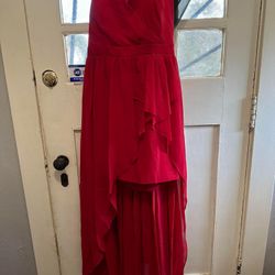 “Cinderella” Designer Red High-Low Strapless Dress