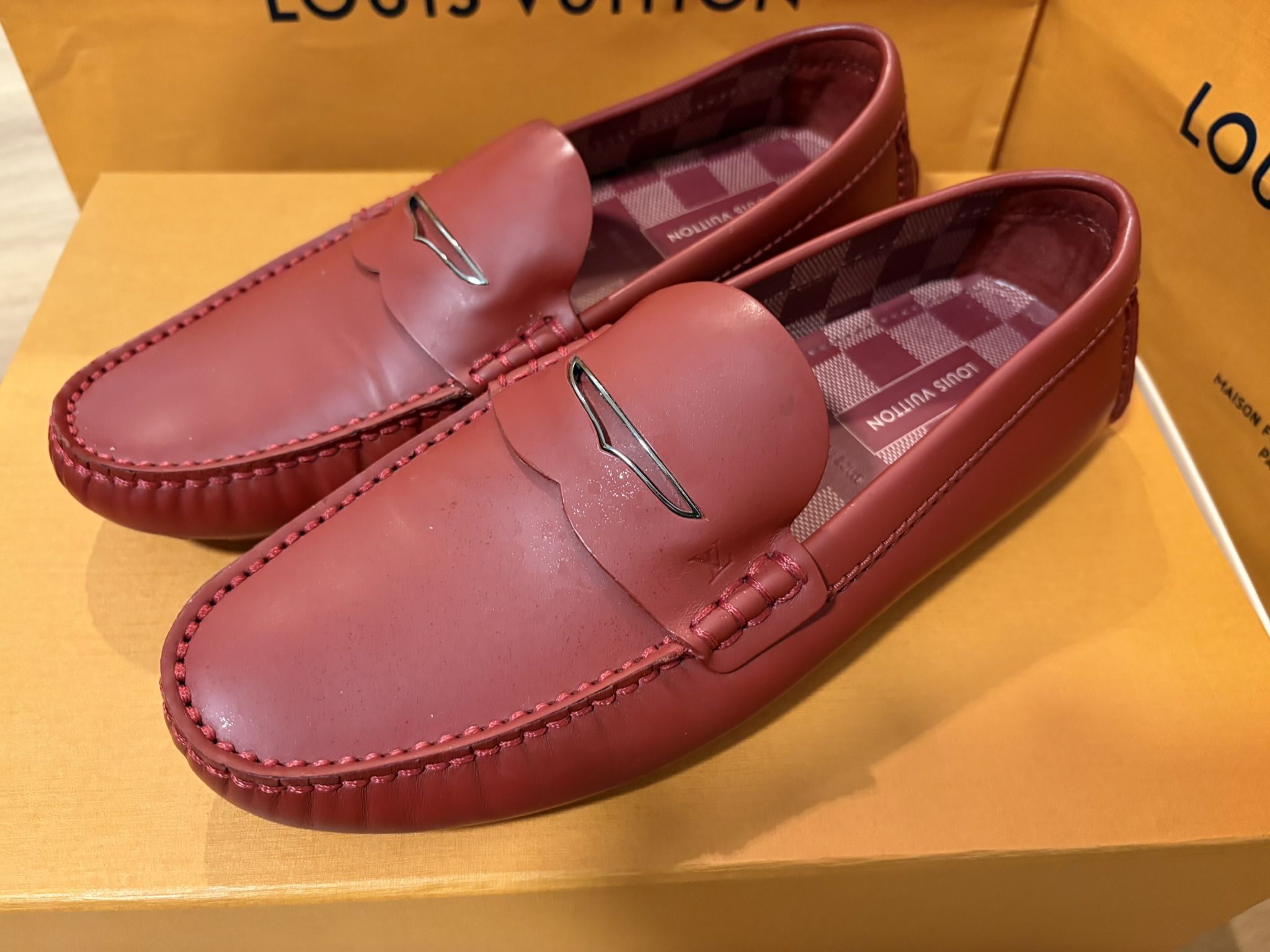 Very Nice Red Louis Vuitton Driving Shoes. They’re authentic & come With original box, dust bag and receipt
