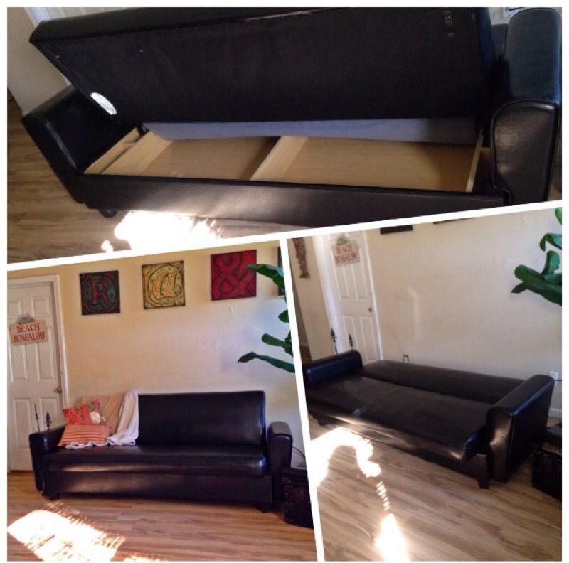 Black couch/Futon leather Art Deco with Storage