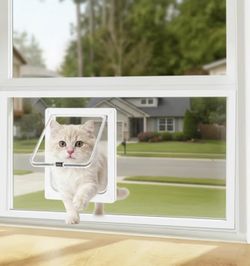 Cat Door for Window, 4 Locking Modes for Safety Cat Window Door, Fits 14"-28" Width Window, Durable Weatherproof design Cat Door, Magnetic Closure