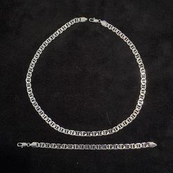 14 K White Gold Plated 23” Designer Necklace & Matching 8” Bracelet 