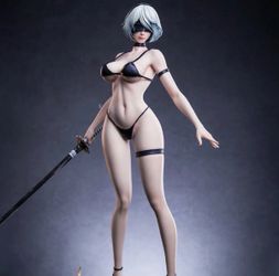 2B Figurine Swimsuit Anime Girl Figures 19.69" Oversize Statue Exchangeable Head