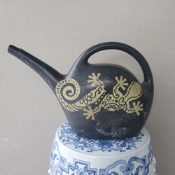 GARDEN - PLANT WATER PITCHER - BLACK WITH GOLD TRIMS - 17W X 12H X 6D INCH