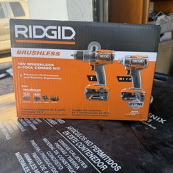 RIDGID 18V Brushless Cordless 2-Tool Combo Kit with Hammer Drill, Impact Driver, (2) Batteries, Charger, and Bag $120 PRICE IS FIRM BRAND NEW