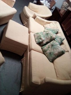 Cream Fabric Sofa with Ottoman