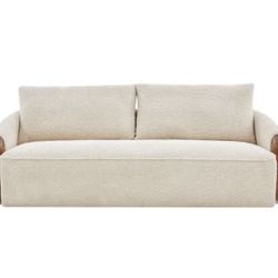 CHRISTOPHER KNIGHT HOME Ram 75 in. W Rectangle Round Arm Fabric Upholstered Sofa in Sesame, Solid Wood Frame Couch