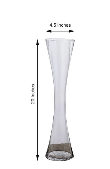 20" Clear Heavy Duty Concave Glass Vase, Hourglass Shaped Flower Vases