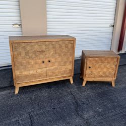 2 Piece Wood Carved Cabinet And Nightstand Set ( Can Deliver For $10 )