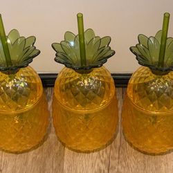 🍍🍹3 Extra Large Sealable Pineapple Cups/Glasses with Straws (brand new)