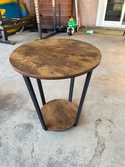 Rustic Round Side Table with Metal Frame