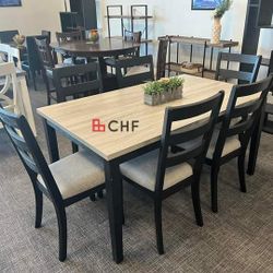 7 Piece Rectangular Dining Table Set With 6 Chairs  