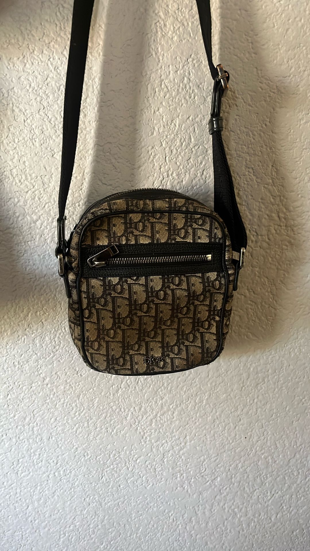 Dior Oblique Blue Beige Black Vertical Messenger Pouch Shoulder Crossbody Bag