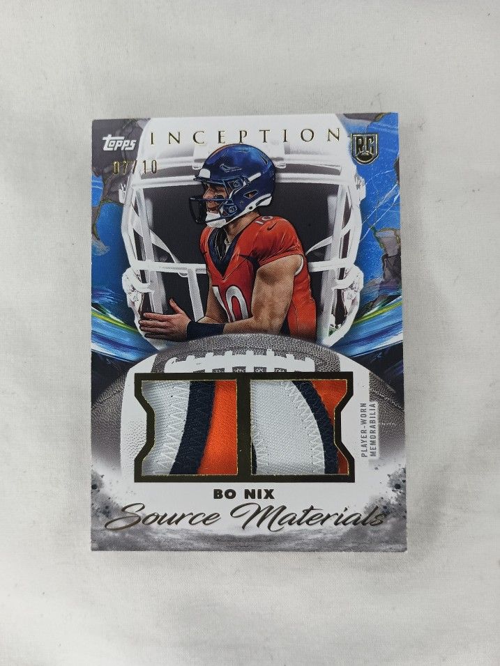 Bo Nix 2024 Topps Inception Football Blue Source Materials Dual 3 Color Patch Rookie 07/10