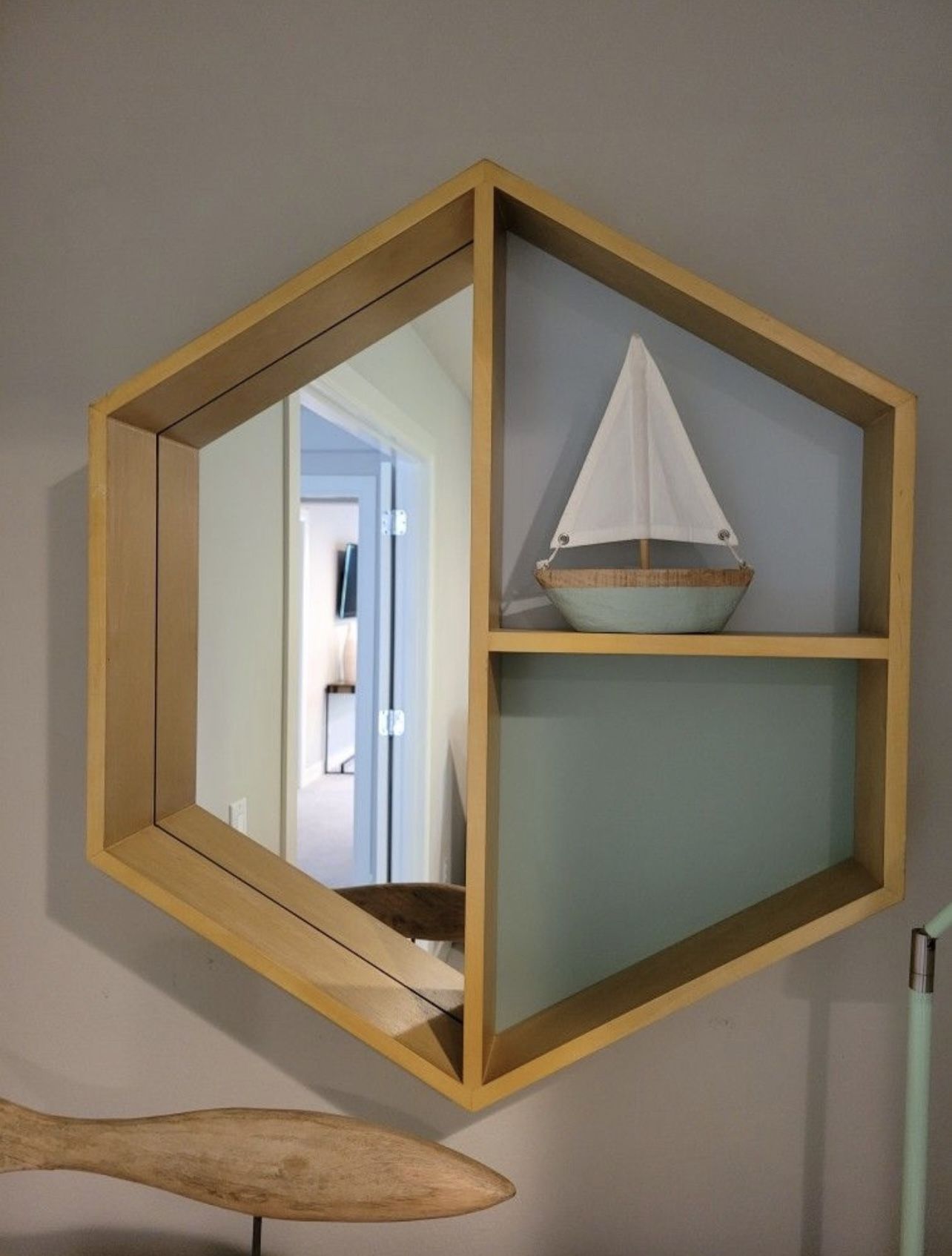 West Elm Octagon Wood Mirror Shelf Blue