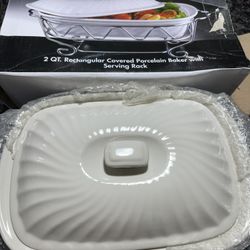 Rectangular Covered Porcelain Baker With Rack