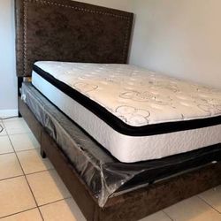 Tufted Queen Size Bed with box spring (no Mattress)