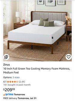 Zinus 10 inch green tea cooling gel memory foam mattress