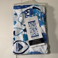 Blue White Fish Underwater Beach Towel