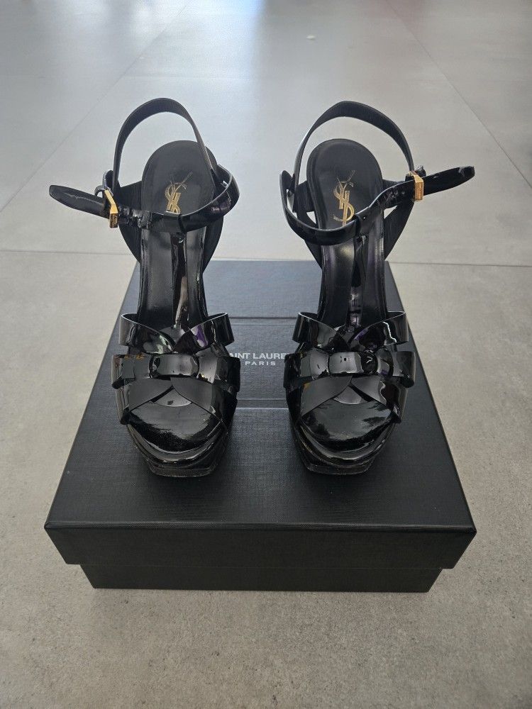 YSL Black Tribuite Platform Sandals In Smooth Leather Size 38