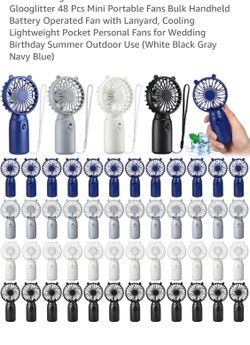 Glooglitter 48 Pcs Mini Portable Fans Bulk Handheld Battery Operated Fan with Lanyard, Cooling Lightweight Pocket Personal Fans for Wedding Birthday S