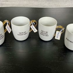 16 oz Ceramic Coffee Mugs, Gold Accents, Inside Message “That's All”, NEW. $10 ea