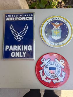 Milatary wall art Air Force 12x18 coast guard and Air Force 12 inch round 10.00 each