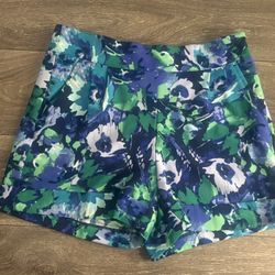 7th Avenue Suiting by New York & Company Floral Print Shorts - Blue & Green