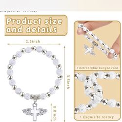  Angel Wing Cross Rosary Bracelets Cross Charms with Angel Wing Acrylic