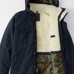Abercrombie & fitch men's sherpa lined trekking parka navy blue camo Size L New No Tags