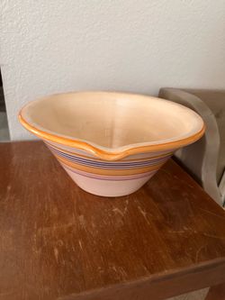 Vintage French Country Ceramic Mixing Bowl with Pour Spout
