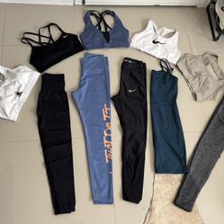 Bundle of Workout Sets 3 Leggings 4 Sport Bra Sizes XS, S & M (same owner/I wear 36C & Small in bottom usually + romper size M