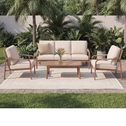Patio Sofa Set, 4-Piece Outdoor Furniture with Coffee Table and Cushions, Garden and Balcony Conversation Set, Beige