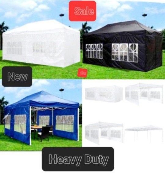 Multi-Functional 10 x 20 ft Pop Up Canopy Tent with Waterproof Oxford,  4 Walls, Windows & Doors, Carry Bag, Weight Bags  