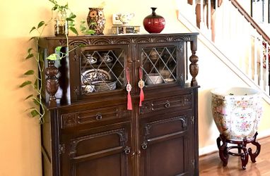 Famous Antique Stanley Green Oak Wood of Olney Court Cupboard