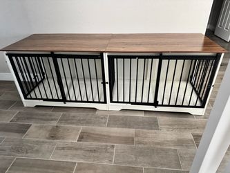 Double Dog Kennel Furniture Crate with Wood Top