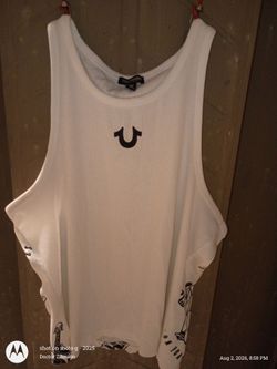 XL True Religion Women's White Horseshoe Tank Top (All-Over Buddha Back Print)