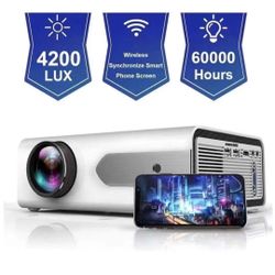 2024 WiFi Mini Projector 1080P Supported with 100” Projector Screen, 5500 Lux 210" Display Movie Projector, Compatible with Phone, Computer, Laptop, U