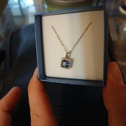 925 Italian Silver Sapphire And Emerald Necklace 