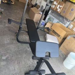 Weight Bench with Squat Rack, Adjustable Olympic Weight Bench,Arm Curl Pad & Leg Extension,Workout Bench Incline/Decline Flat Weight Lifting Bench Pre