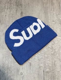 Supreme Big Logo Knit Beanie Blue
