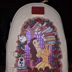 Brand New! Loungefly Disney Beauty and the Beast Belle Roses Magnetic Door Mini Backpack