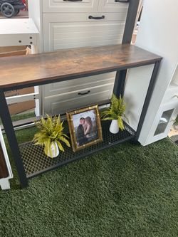Industrial Console Table with Bottom Shelf