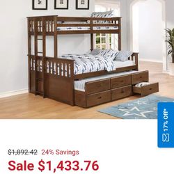 Bed Frame. Twin Over Queen Bunk Bed With Trundle And 3 Drawers