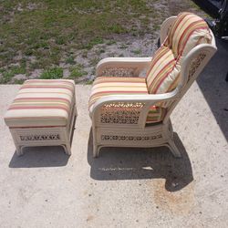 Rattan Captain Chair And Ottoman 