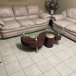 Leather Couches 2 Tables