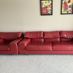 Vintage Italian Mid Century Modern Leather Couch Sofa Chair Set