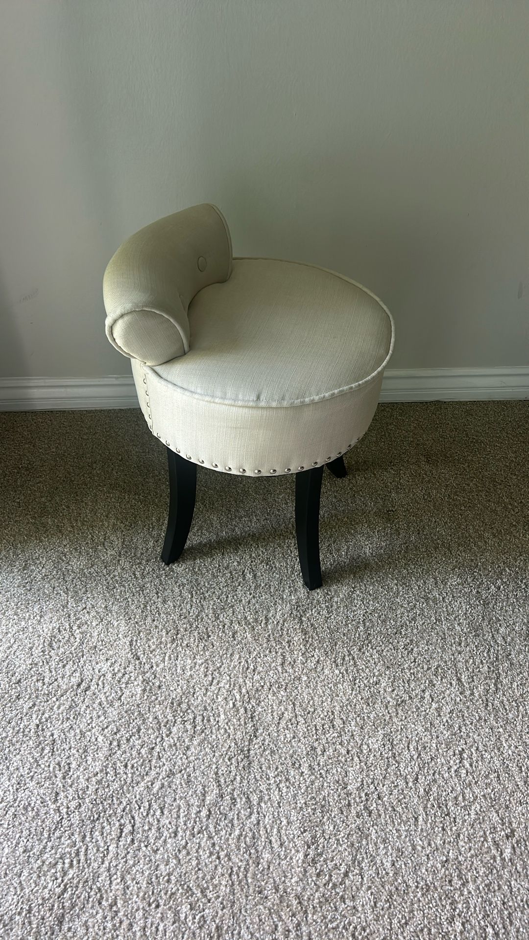 Upholstered Vanity Stool w/ Rolled Back & Nailhead Trim